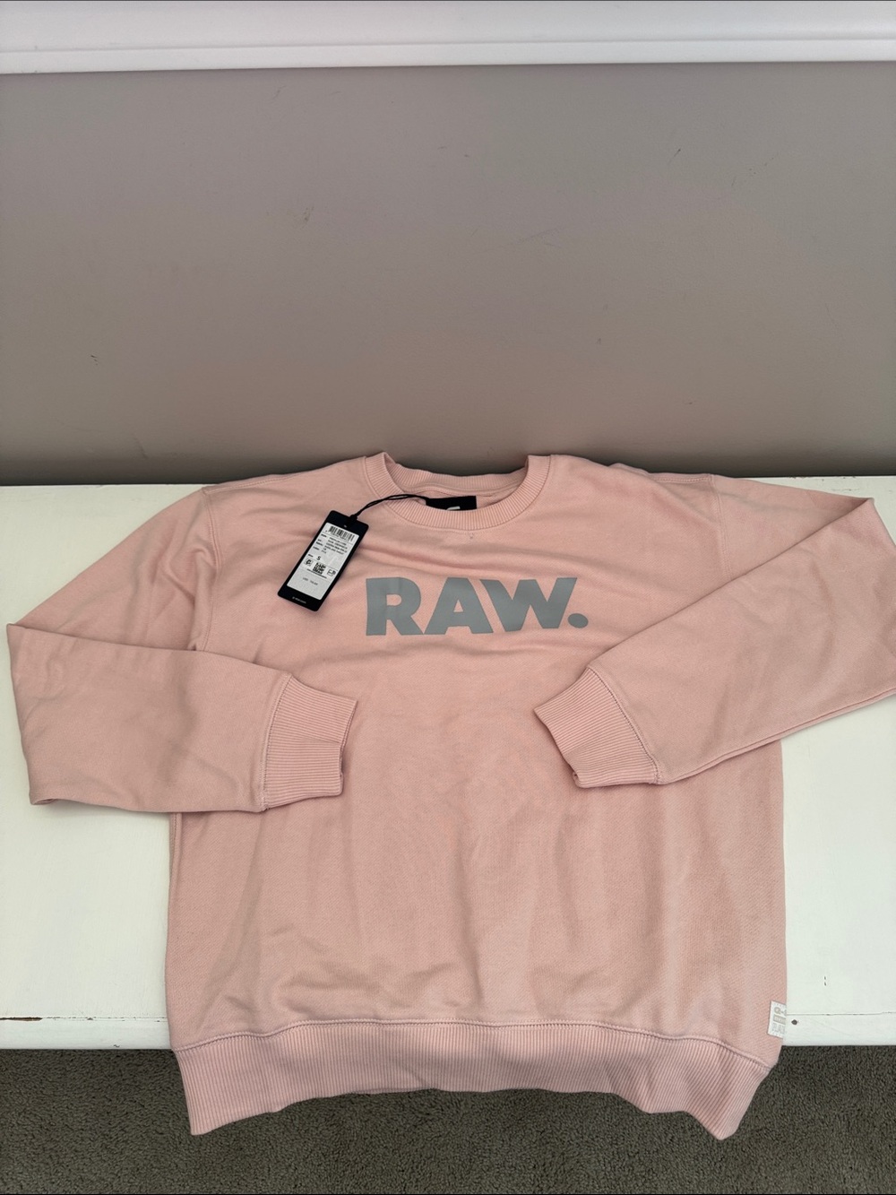 NWT G-Star women size Small  Pale Pink RAW. Logo Crewneck Sweatshirt